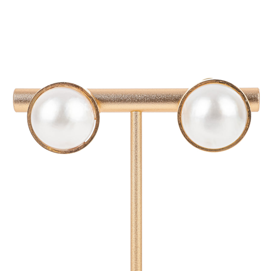 14K Yellow Gold Mabe Pearl Omega Earrings