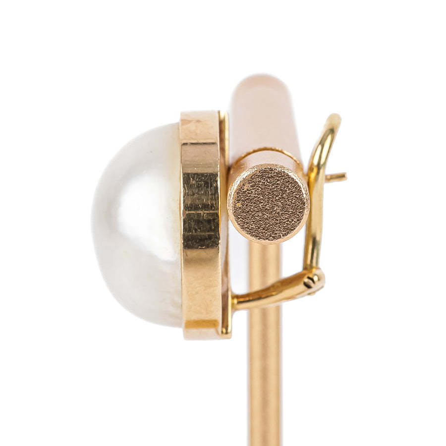 14K Yellow Gold Mabe Pearl Omega Earrings