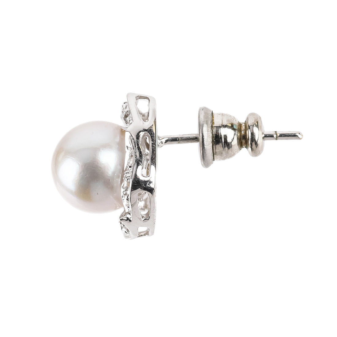 14K White Gold Pearl Diamond Studs