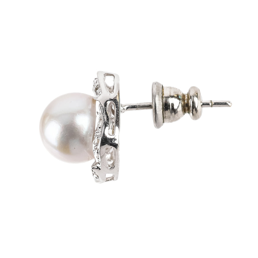 14K White Gold Pearl Diamond Studs