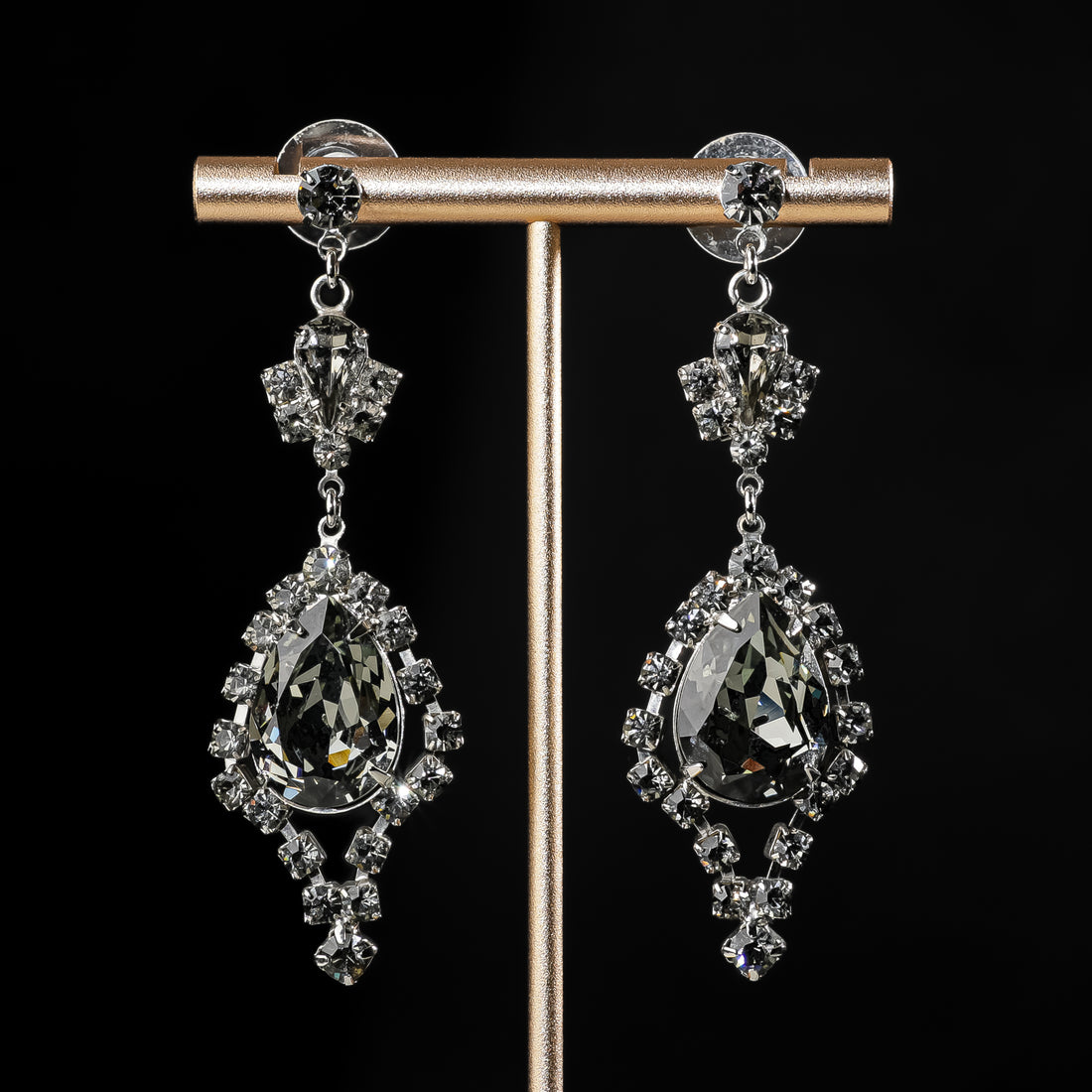 TOM BINNS Silver Tone Smoky Crystal Drops