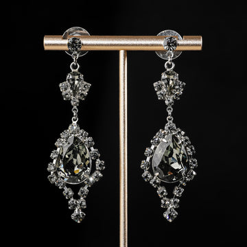 TOM BINNS Silver Tone Smoky Crystal Drops