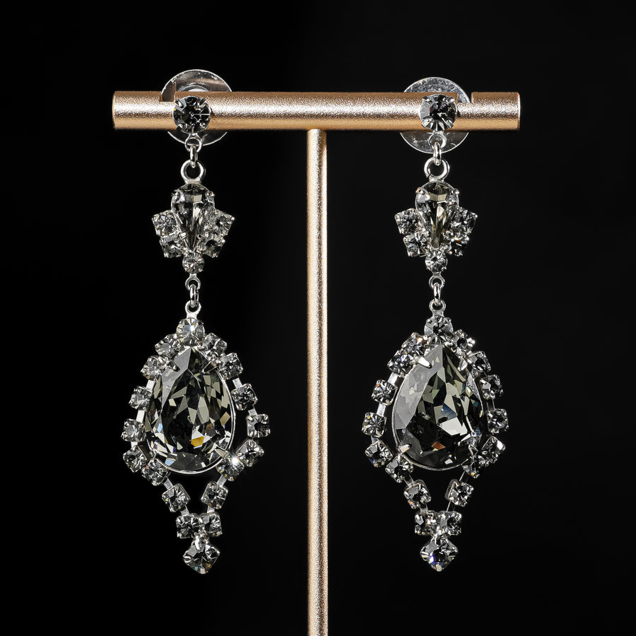 TOM BINNS Silver Tone Smoky Crystal Drops