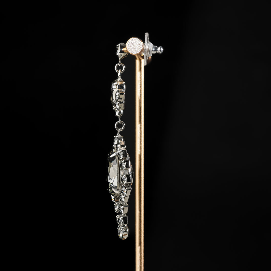 TOM BINNS Silver Tone Smoky Crystal Drops