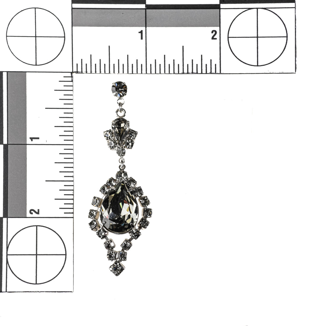 TOM BINNS Silver Tone Smoky Crystal Drops