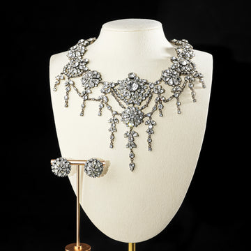 Vintage Austrian Crystal Bib Necklace & Clips