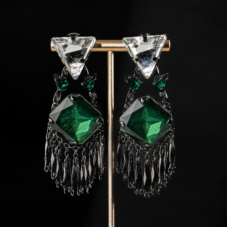 ERICKSON BEAMON Clear Green Crystal Fringe Drops