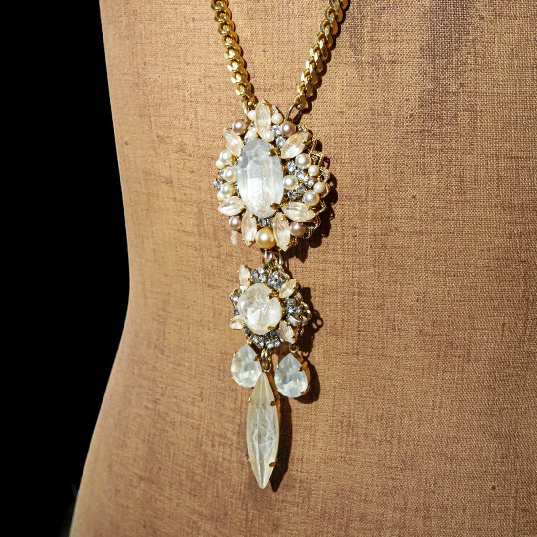 ERICKSON BEAMON Gold Tone Faux Pearl Crystal Drop Necklace