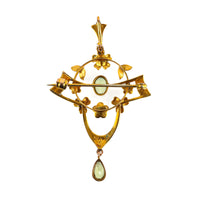 Victorian 9K Yellow Gold Peridot & Pearl Pin Pendant
