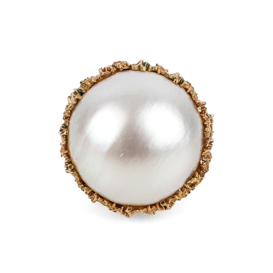 14K Yellow Gold Mabe Pearl Modernist Ring