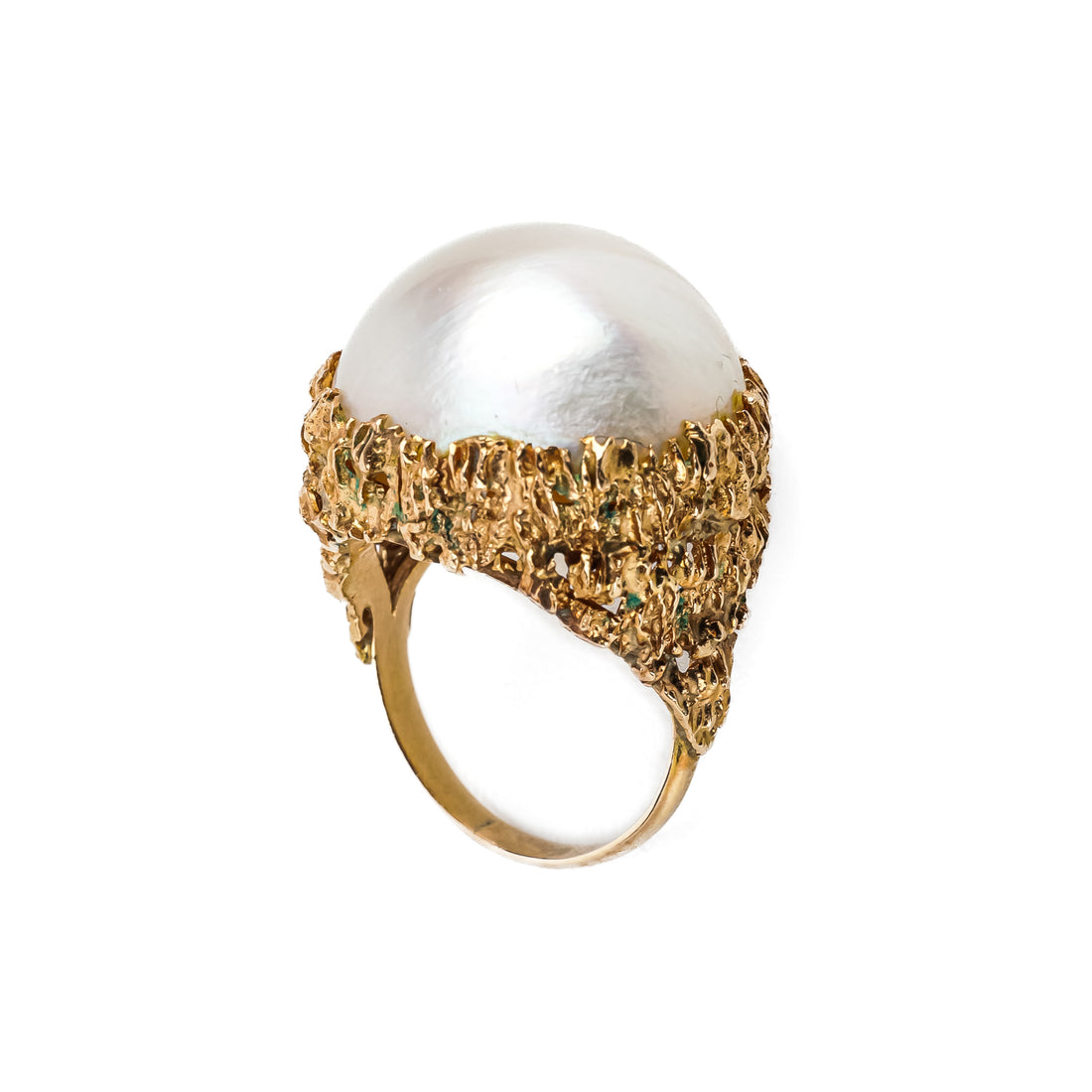 14K Yellow Gold Mabe Pearl Modernist Ring