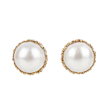 14K Yellow Gold Mabe Pearl Modernist Clips