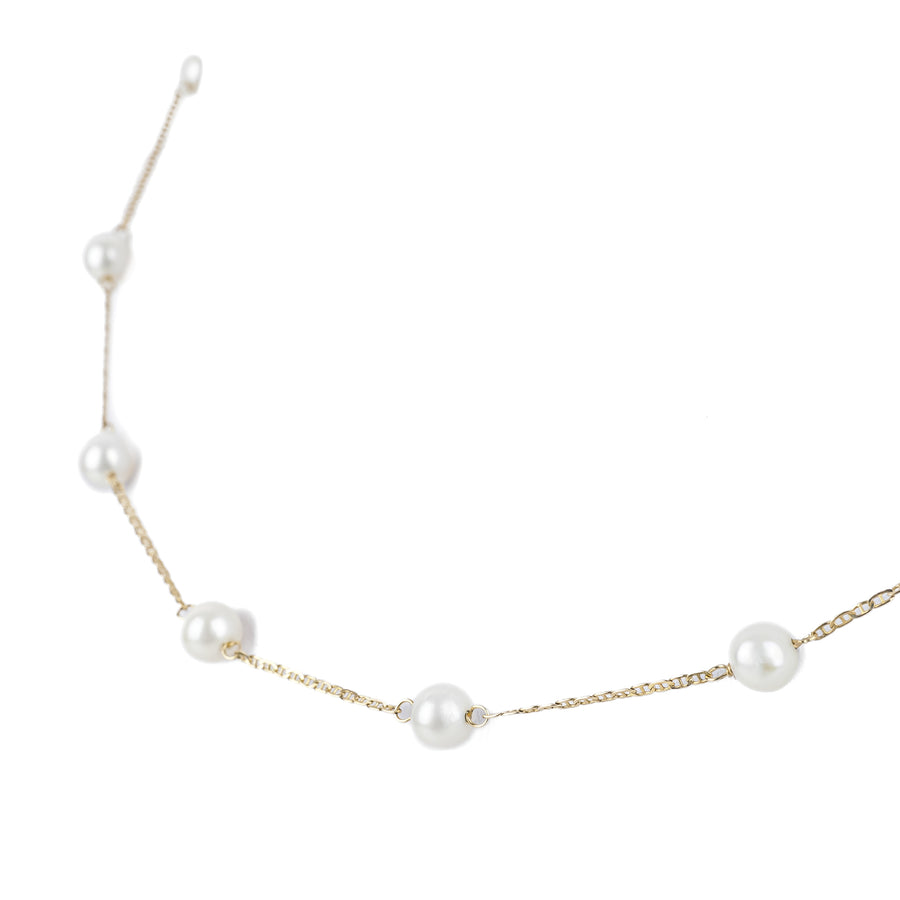 14K Yellow Gold Pearl Station Necklace
