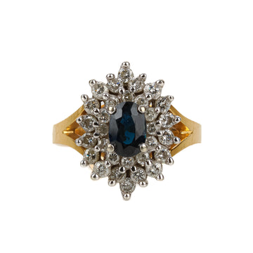 14K Yellow & White Gold Oval Sapphire & Diamond Cluster Ring