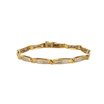 14K Yellow & White Gold Baguette Diamond Link Bracelet
