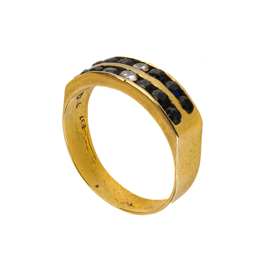 18K Yellow Gold Channel Set Sapphire & Diamond Ring