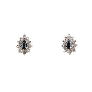 10K White Gold Pear-Shaped Sapphire & Diamond Cluster Stud Earrings