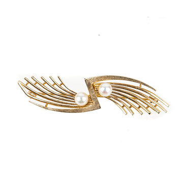10K Yellow Gold 2-Pearl Bypass Brooch