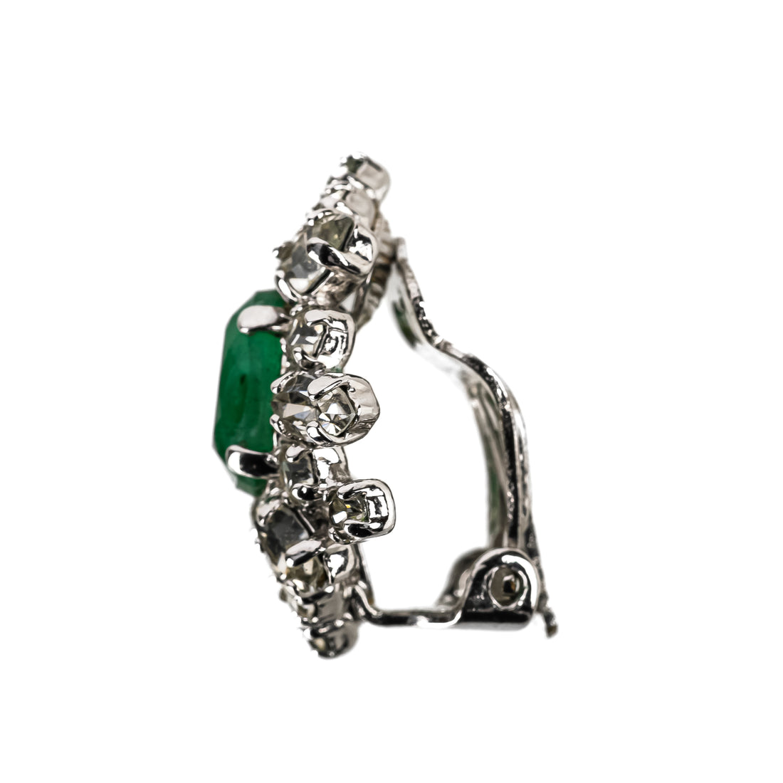 BE COOK London Silver Tone Faux Emerald & Rhinestone Clip Earrings