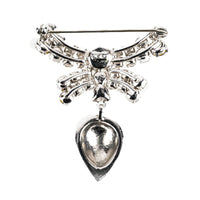 AUSTRIA Silver Tone Lilac & Clear Crystal Heart Drop Brooch