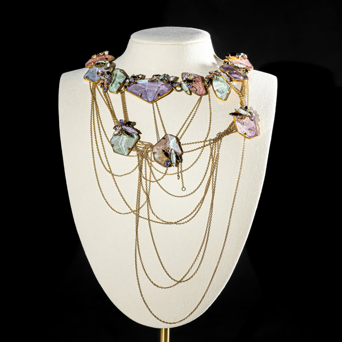 ERICKSON BEAMON Gold Tone Multi Strand Crystal Necklace