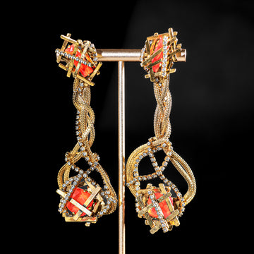 ERICKSON BEAMON Gold Tone Orange Braided Drops