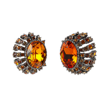 KENNETH JAY LANE Amber Rhinestone Clip Earrings