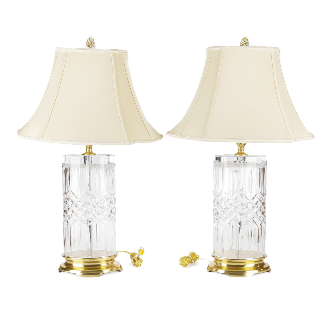 WATERFORD Lismore Crystal & Brass Lamps w/Shades Set of 2