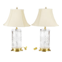 WATERFORD Lismore Crystal & Brass Lamps w/Shades Set of 2