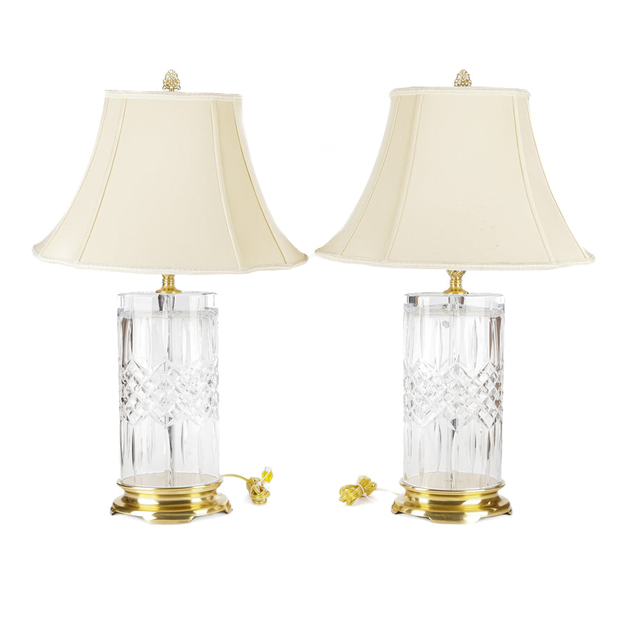 WATERFORD Lismore Crystal & Brass Lamps w/Shades Set of 2