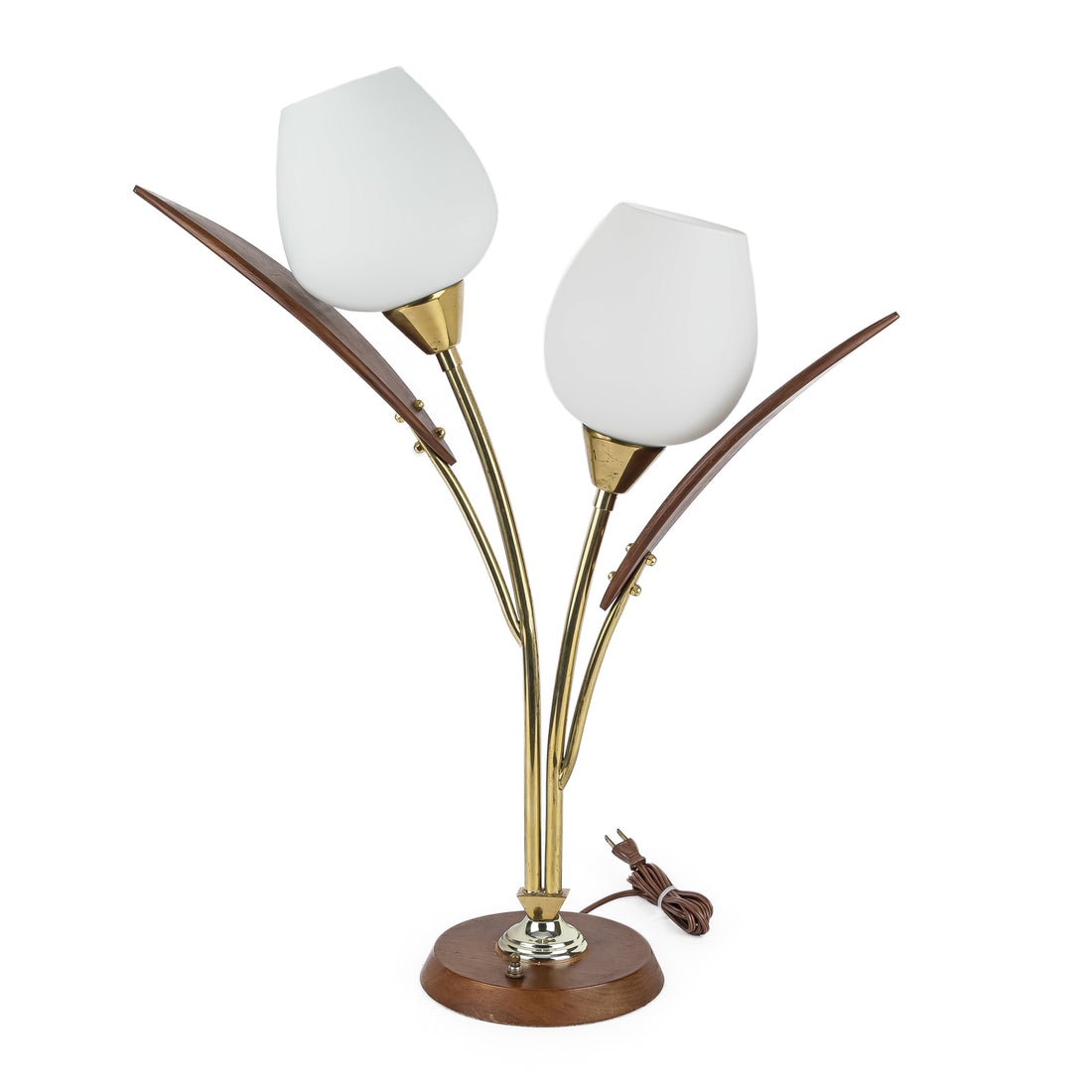 KANE BROS Vintage Brass Finish & Wood Tulip Lamp