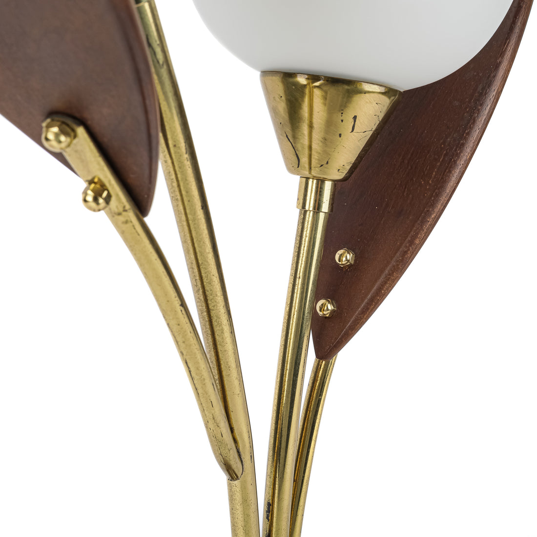 KANE BROS Vintage Brass Finish & Wood Tulip Lamp