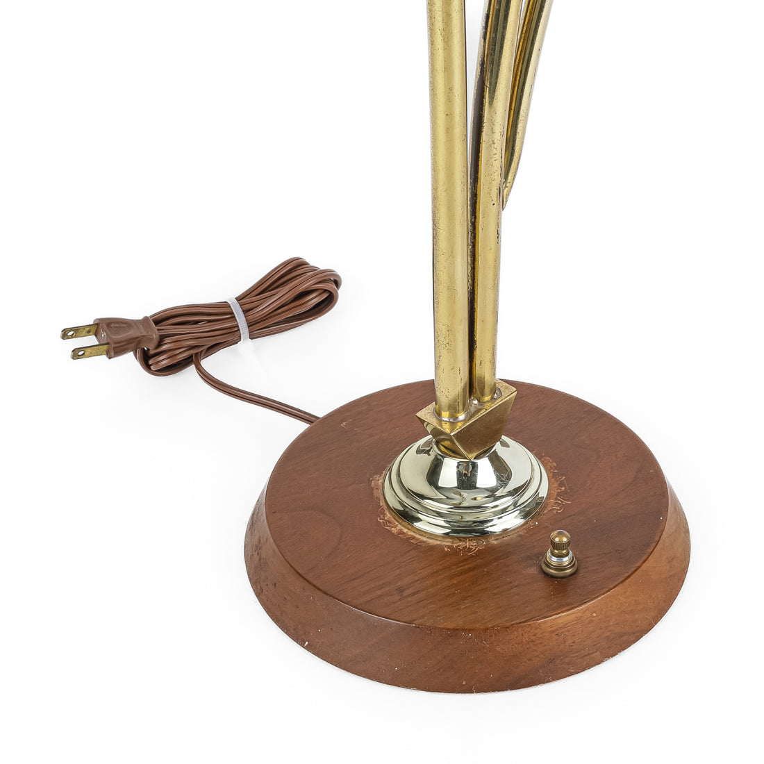 KANE BROS Vintage Brass Finish & Wood Tulip Lamp