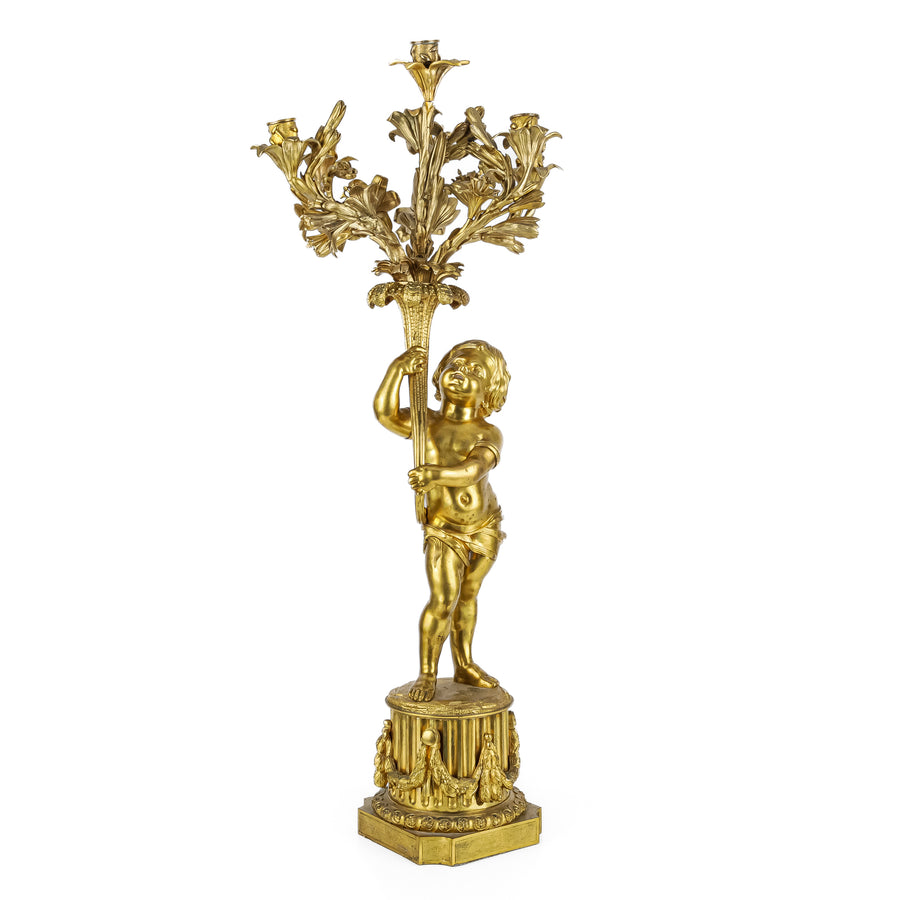 PAIR Vintage Figural Bronze Ormolu Candelabra
