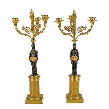 French Empire Style Patinated Bronze & Ormolu Candelabra