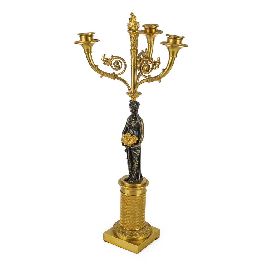 French Empire Style Patinated Bronze & Ormolu Candelabra