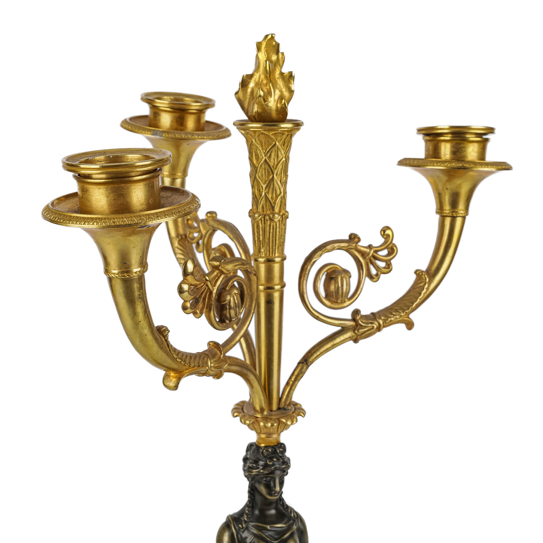 French Empire Style Patinated Bronze & Ormolu Candelabra