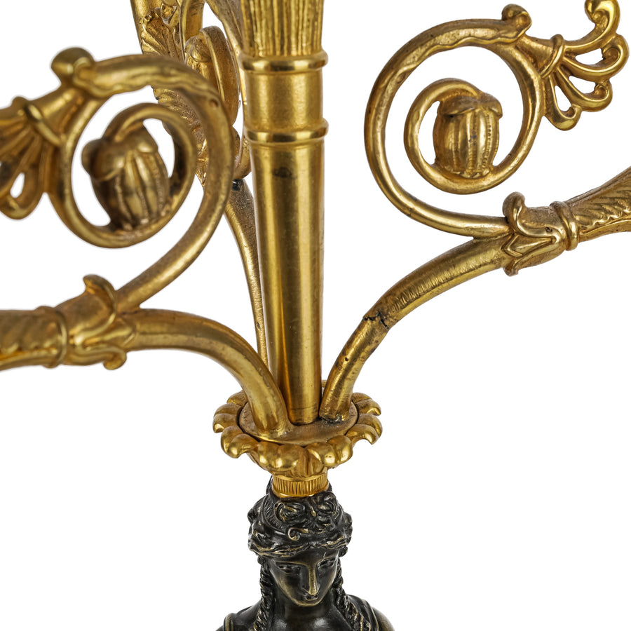French Empire Style Patinated Bronze & Ormolu Candelabra