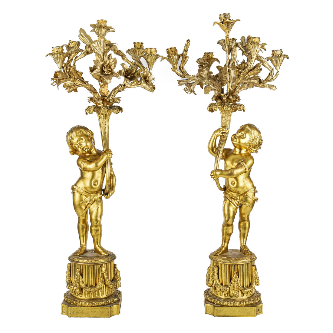 PAIR Vintage Figural Bronze Ormolu Candelabra