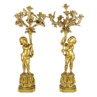 PAIR Vintage Figural Bronze Ormolu Candelabra