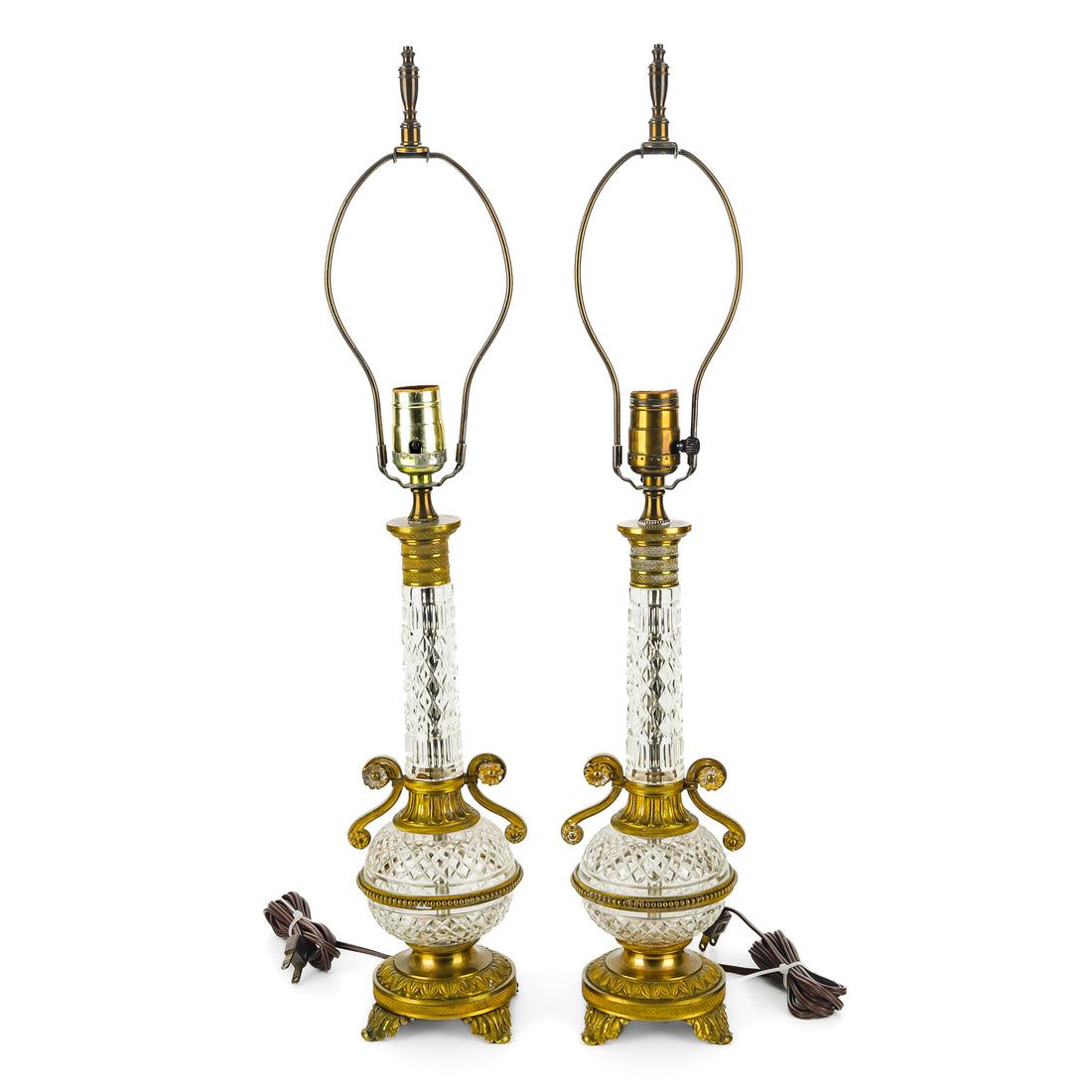 Pair of Vintage Gilt Bronze & Crystal Lamps