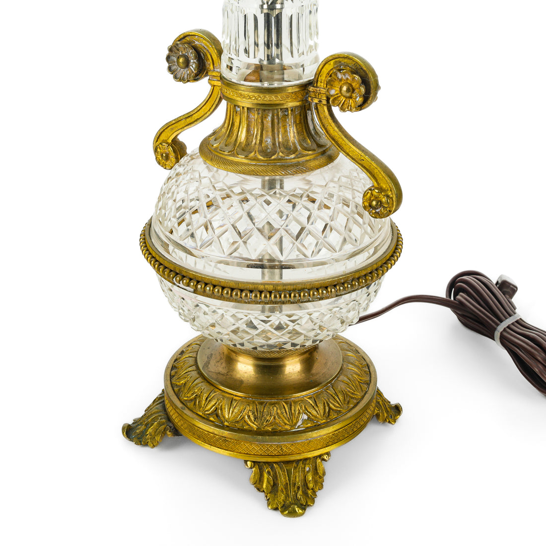 Pair of Vintage Gilt Bronze & Crystal Lamps