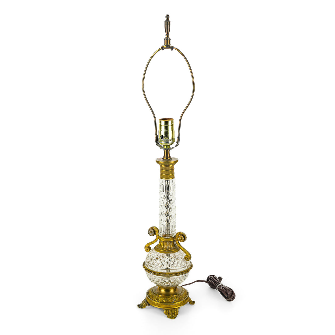 Pair of Vintage Gilt Bronze & Crystal Lamps