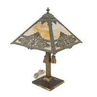 Vintage Cast Metal Lamp w/Slag Glass Shade