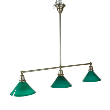 Metal Three Light Billiards Fixture With Glass Shades