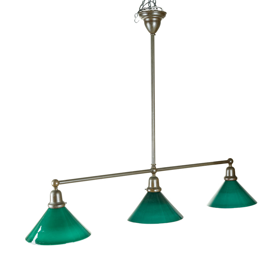 Metal Three Light Billiards Fixture With Glass Shades