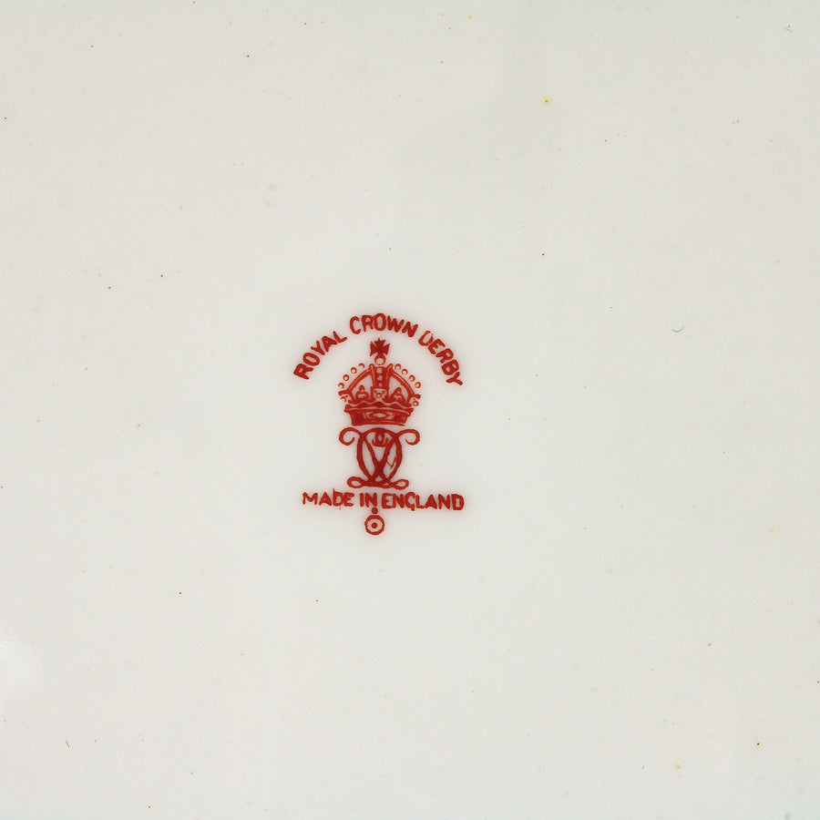 ROYAL CROWN DERBY 6418 Red Hand-Painted Roses Luncheon Plates - Set of 10