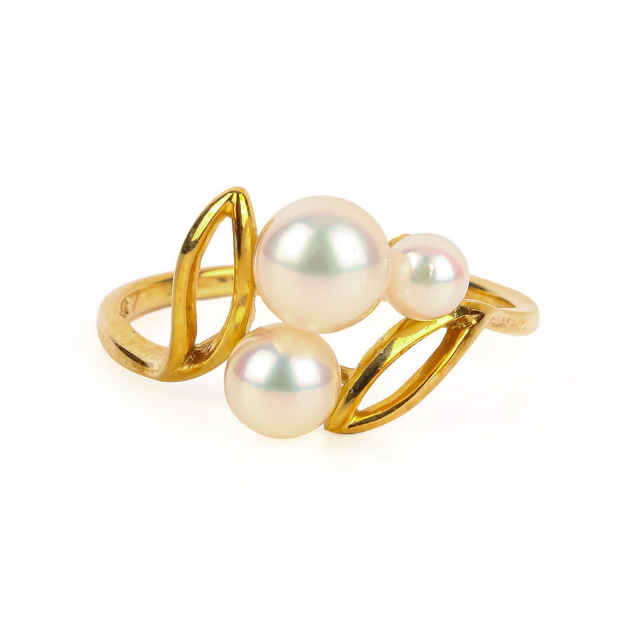 MIKIMOTO 18K Yellow Gold 3 Akoya Pearl Ring