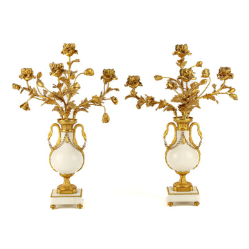 Marble & Bronze Ormolu Louis XVI Style Candelabras - Set of 2