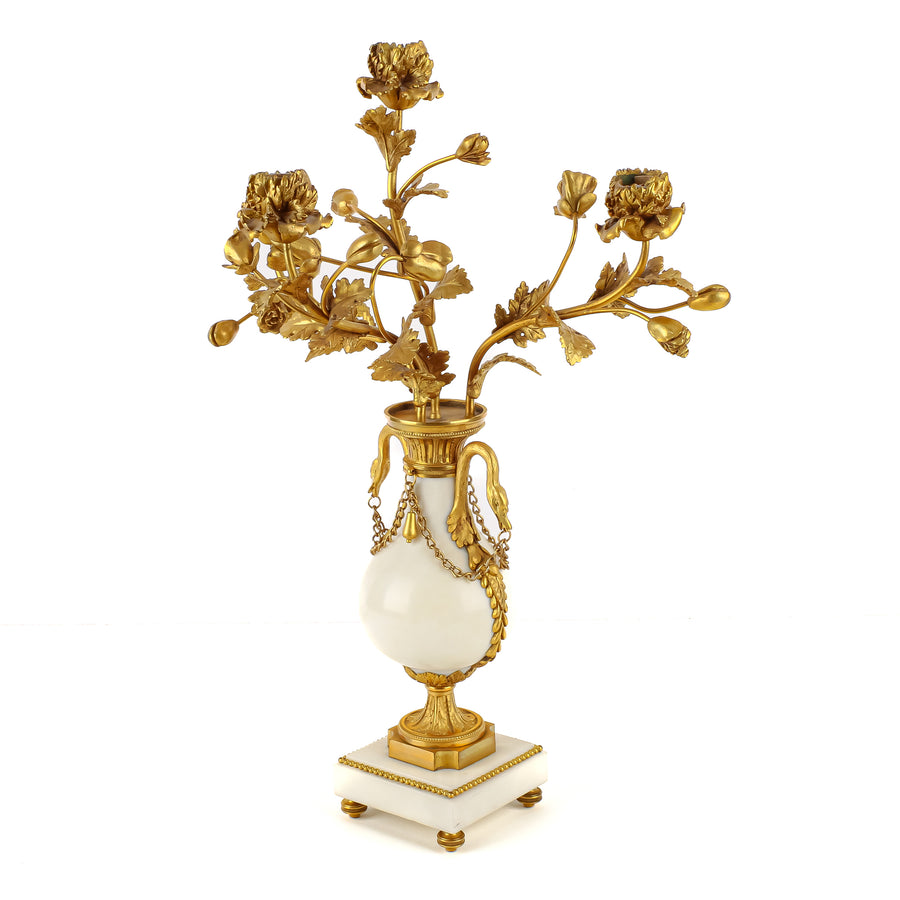 Marble & Bronze Ormolu Louis XVI Style Candelabras - Set of 2